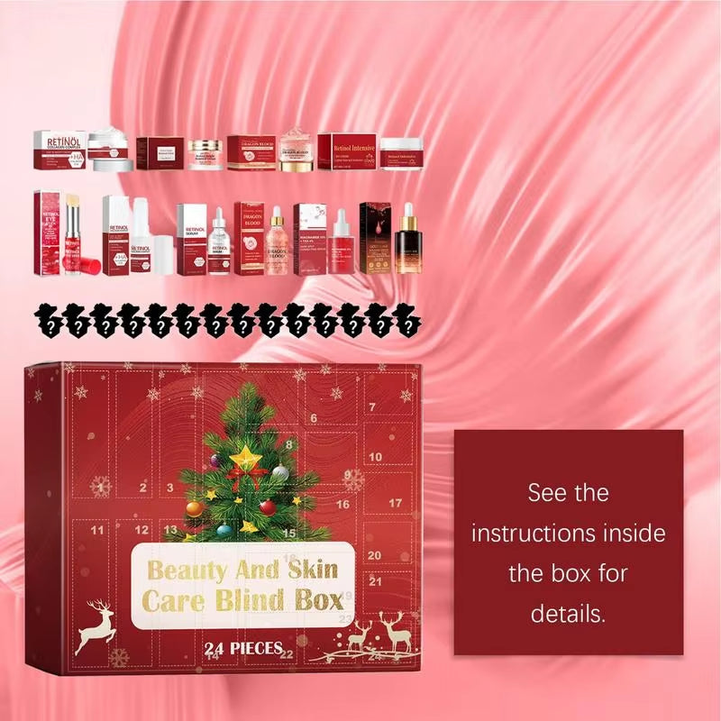 Christmas Advent Calendar Christmas Retinol Face Cream Serum Lip Balm Cosmetics Set 24 Days Countdown Advent Calendar Cosmetic