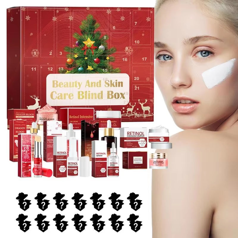 Christmas Advent Calendar Christmas Retinol Face Cream Serum Lip Balm Cosmetics Set 24 Days Countdown Advent Calendar Cosmetic