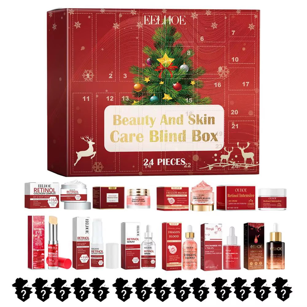 Christmas Advent Calendar Christmas Retinol Face Cream Serum Lip Balm Cosmetics Set 24 Days Countdown Advent Calendar Cosmetic