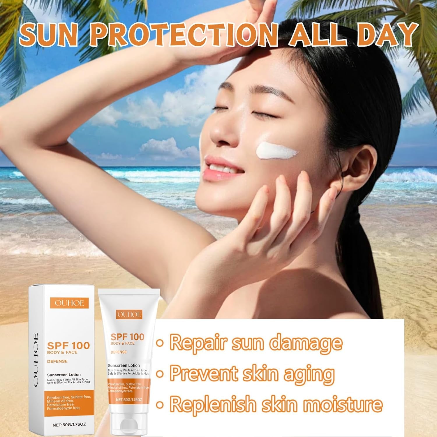 Spf 100 Face Sunscreen Moisturizer - Travel Size Sunscreen - Oil Free Facial Sunscreen - Sun Screen Protector for Face & Body - Non-Greasy,No White Cast Waterproof Sunscreen Lotion - Dry Oily Skincare