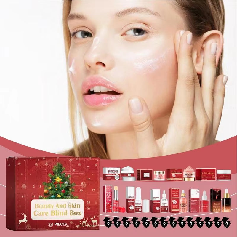 Christmas Advent Calendar Christmas Retinol Face Cream Serum Lip Balm Cosmetics Set 24 Days Countdown Advent Calendar Cosmetic